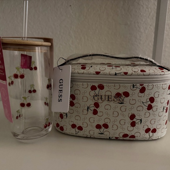 Guess Handbags - Guess Cherry Patterned Cosmetic Bag and Tumbler